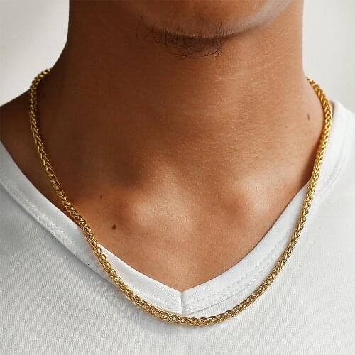 3 3.5mm Braided Wheat Link Chain Necklace For Men Women Gold Color Stainless Steel MINIMALIST Jewelry Gifts Wholesale LKN449