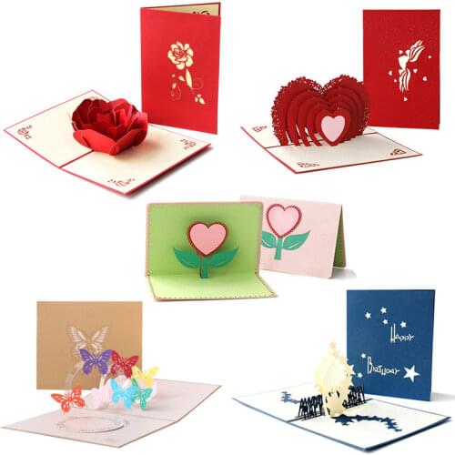 1pcs 3D Pop Up Greeting Cards with Envelope Post Card Birthday Christmas Valentine' Day Party Wedding Invitation Card Decoration