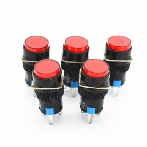 5Pcs DC24V Red Light 5 Pins Momentary Round Push Button Switches