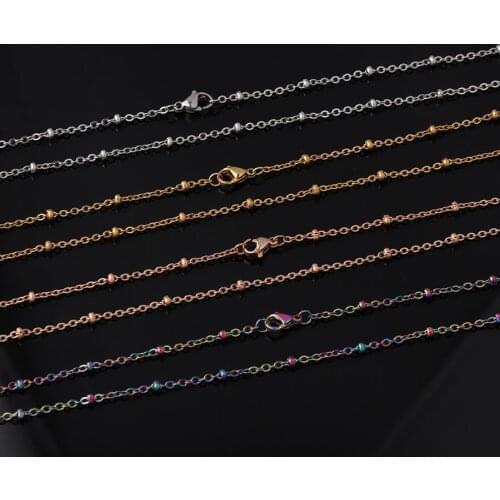 5pcs/lot 316L Stainless Steel 2mm Rolo Link Cable Chain Necklace with 3mm Station Ball Necklace For DIY Pendant Necklace Finding