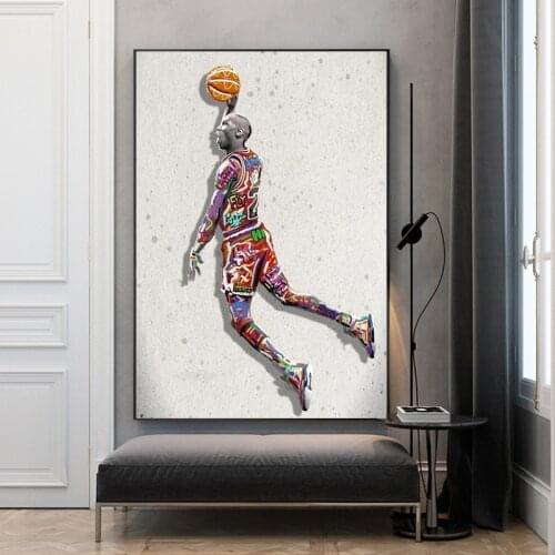 Abstract Canvas Painting Fly Dunk Basketball Sport Air Michael Jordan Poster and Prints Wall Art Pictures for Living Room Home