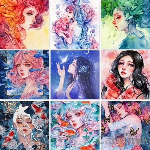 Anime Girl Portrait DIY 5D Diamond Painting Cross Stitch Mosaic Picture Wall Sticker Full Round&Square Drill Home Decoration