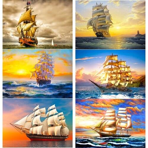 New 5D DIY Diamond Painting Sailboat Diamond Embroidery Sea View Cross Stitch Full Square Round Drill Home Decor Manual Art Gift