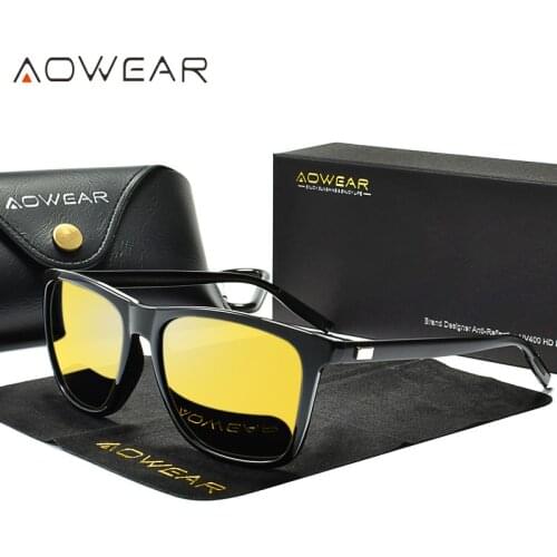 AOWEAR HD Polarized Night Vision Glasses for Women Square Yellow Night Driving Goggles Sunglasses Ladies Driver Eyewear Gafas