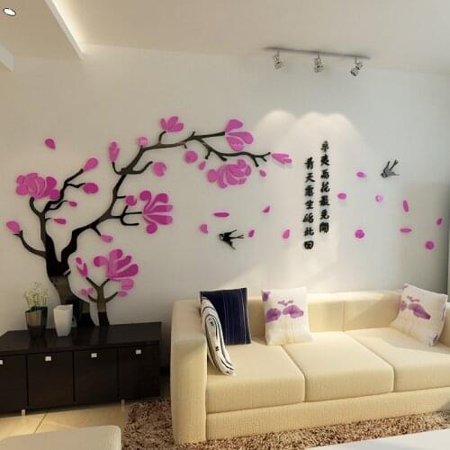 Free shipping Magnolia tree Acrylic 3d wall stickers Living room Entranceway DIY art wall decor TV sofa wall decoration