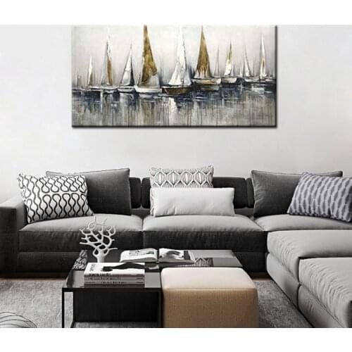 Large Canvas Wall Art Handmade Abstract Oil Painting on Canvas 3D Artwork Modern Sailing Boat Paintings For Home Wall Decoration