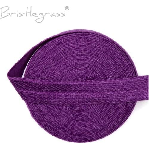 BRISTLEGRASS 5 Yard 5/8" 15mm Purple Color FOE Fold Over Elastic Spandex Satin Kid Hairband Headband Lace Trim DIY Sewing Notion