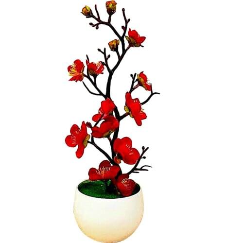 Plum Cherry Blossoms Artificial Silk Flowers Pot Plant Plastic Branch For Party Wedding Diy Home Table Decor Fake Flowers