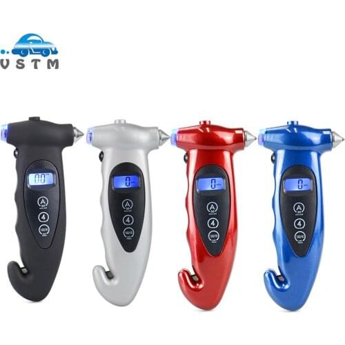 5-in-1 Tire Pressure Gauge Digital Monitoring Car Tyre Air Pressure Gauge Meter LCD Display with Window Broken Hammer