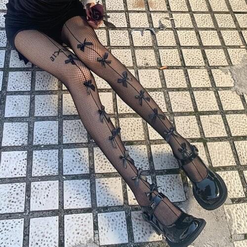 Womens Tights Sexy One Line Design Pantyhose Small Bow Fishnet Stockings Plus Size Women Ladies Female Hosiery Dropshipping