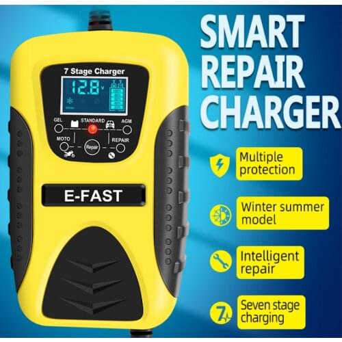 FOXSUR 7A 12V Car Motorcycle Pulse Repair Charger,7-Stage Smart Battery Charger, Lead Acid Battery Charger