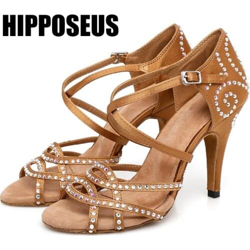 Hipposeus Ballroom Dance Shoes Women Latin Modern Girls Salsa Dance Shoes Female Tango High Heels Soft Sole Party Dancing Shoes