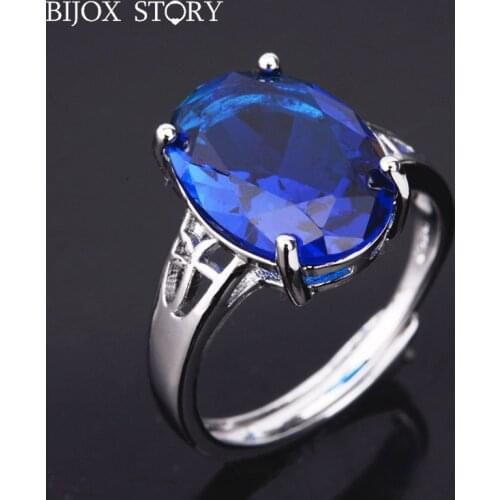 BIJOX STORY Elegant 925 Sterling Silver Ring with Oval Shaped Sapphire Gemstones Fine Jewelry for Women Wedding Party Wholesale
