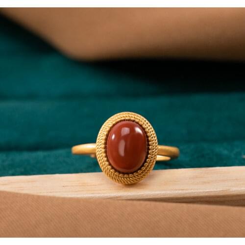 S925 Sterling Silver Oval Ring Natural South Red Agate Simple Personality Affordable Luxury Women Ornament