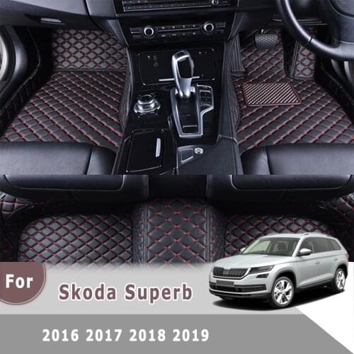 RHD Carpets For Skoda Superb 2019 2018 2017 2016 Car Floor Mats Foot Pedal Auto Interiors Accessories Custom Fit Rugs