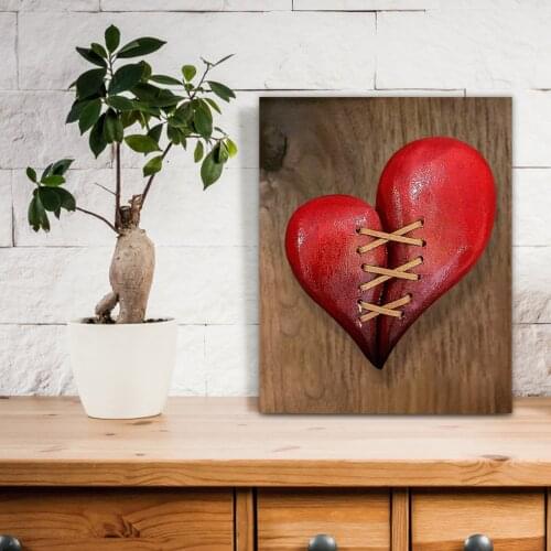 Creative Wood Broken Heart Carving Ornaments Leather Stitched Wood Sculpture Wall Decor Garden decoration For Lover Gifts