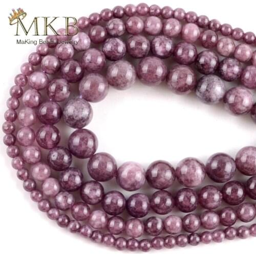 Wholesale Natural lepidolite Stone Beads Round Space Loose Beads For Jewelry Making 4-12mm DIY Handmade Bracelets Jewellery 15"