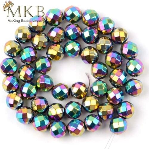 2/3/4/6/8/10mm Faceted Rainbow Hematite Round Beads For Jewelry Making 15inches Spacer Loose Beads Fit Diy Bracelets Necklace