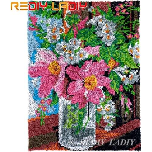 Latch Hook Rug Window Flowers Chunky Yarn Tapestry Kits DIY Carpet Rug Knitted Floor Mat Crochet Cushion Arts & Crafts 61*81cm