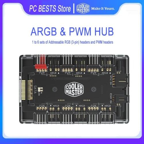 Cooler Master ARGB Addressble Fan AND PWM HUB Case Fan Interface 1 To 6 SATA POWER Magnetic Suction Expansion Box