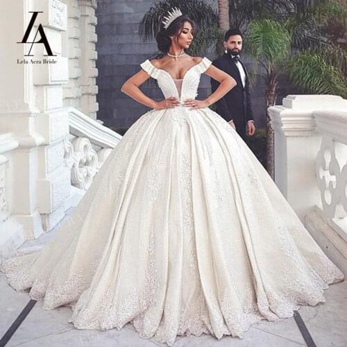 LelaAcra Glamorous Wedding Dress 2021 Sweetheart Appliqued Beaded Flowers Bridal Gown Princess SM02 Plus Size Vestido De Novia