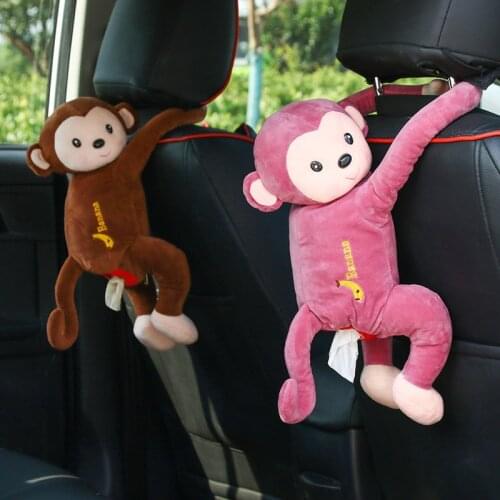 Cute Monkey Car Tissue Box Suspension Tissue Box Portable Home Office Car Car Tissue Box Towel Rack Carton Car Accessories