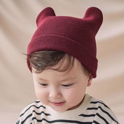 Cute Solid Color Baby Hat With Ears Autumn Winter Warm Kid Knitted Cap For Baby Girl Boy Soft Infant Toddler Beanie Photo Props
