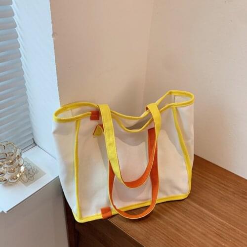 Fashion Women Contrast Color Shoulder Crossbody Bag Women Canvas Shoulder Shopper Bag Casual Ladies Large Capacity Tote Handbags