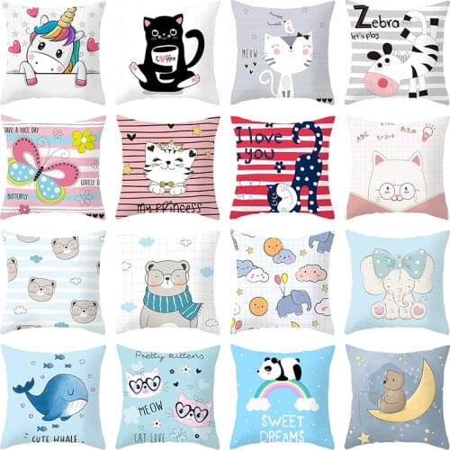 Cartoon Animals Pillowcase Unicorn Dog Single Print Sofa Cushion Case Cute Whale Decorative Cushion Cover For Childrens Bedroom