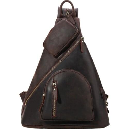 Tiding Cow Leather Mens Chest Bag Large Capacity Multi-function USB Charging Backpack Designer Messenger Bags Dark Brown 5115