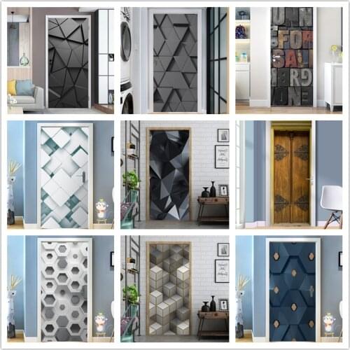 95x215cm Space Geometry Door Sticker Self Adhesive Waterproof Removable Wallpaper Vinyl Wall Decal Posters Home Decor deurposter