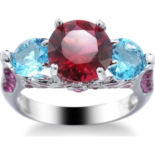 Yunkingdom Engagement Ring for Women Wedding Band Zircon gules Color zircon crystal Rings for Women Gold Color