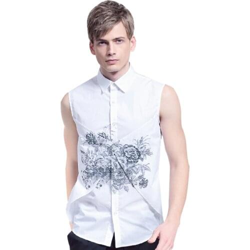 Fanzhuan Free shipping New male Summer casual fashion Mens sleeveless fake two pieces print 612061 shirt blouse 2016 white