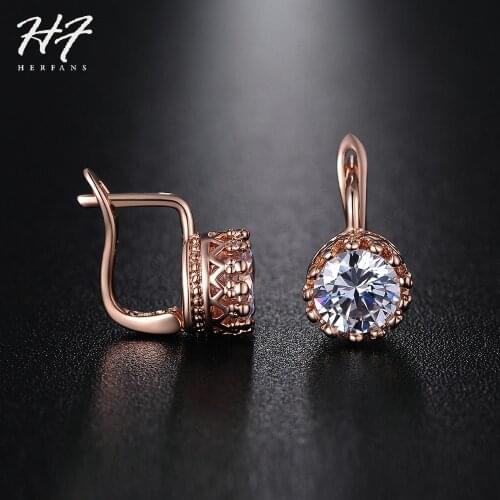Crown Style Wedding Earrings For Women Rose Gold Color Vintage Shiny Cubic Zircon Crystal Jewelry Womens Earing E610 E611