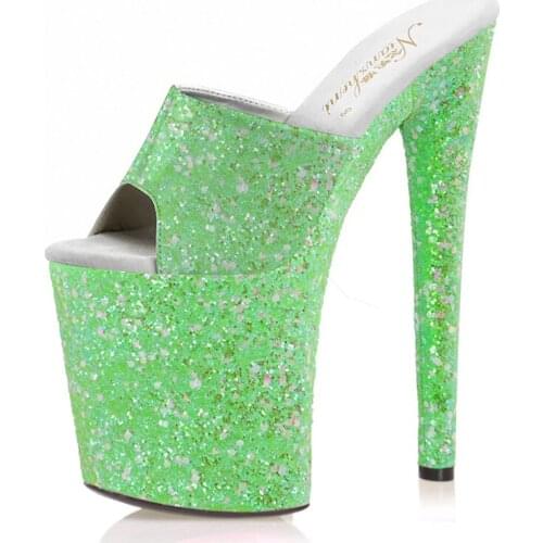 20CM Green New Glitter Nightclub Sexy Fetish Pole Dance Shoes Party High Models Platform Slippers Women Stripper Heels Open Toe