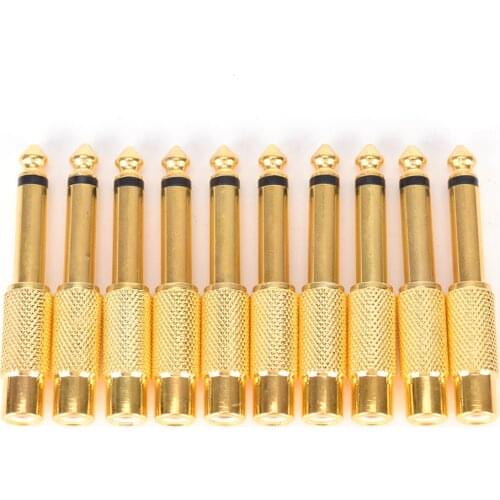 10 Pcs/LOT 6.35mm Male 1/4 for Mono Jack Plug Audio Connector Soldering To RCA Female Jack Audio Adapter Connector Gold Plated