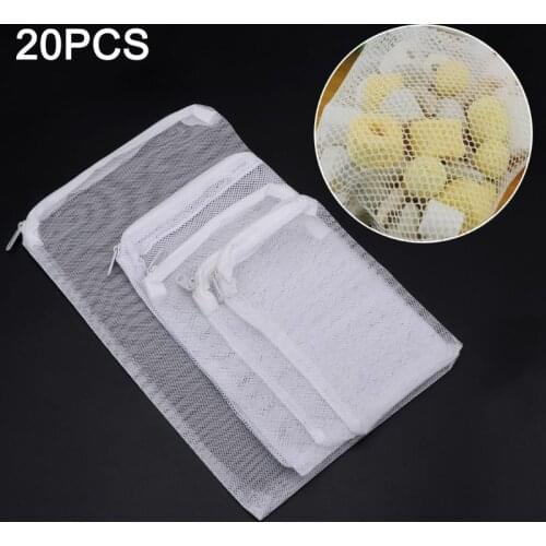 20 PCS Nylon Aquarium Filter Media Bags Mesh Net Bag with Zipper for Ceramic Rings Activate Carbon Bio Balls Fish Tank Accessory