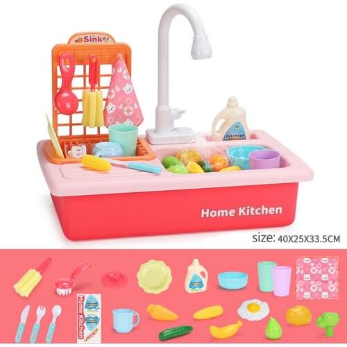 27PCS Kids Kitchen Sink Toy Set Electric Dishwasher Sink Kitchenwear Toys for Toddlers Kids Pretend Role Play Gift