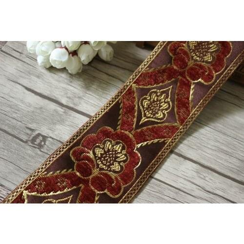 4yards/lot wide 8.5cm Woven Jacquard Ribbon Geometric design with fluff red for curtain and clothing accessory LS-1523