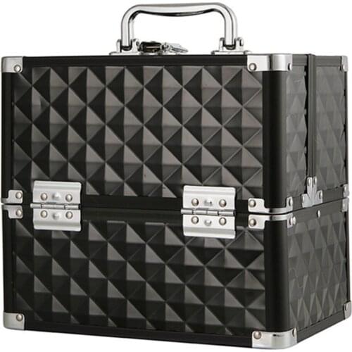 Aluminum Frame Suitcase Bag Cosmetic Case Makeup Mirror USB LED Light Multi Layer Toolbox Hairdressing Nail Art Storage Lock Box