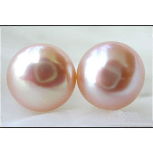 Free shipping PINK natural AAA 12-11mm South Seas pearl earrings with 14 k