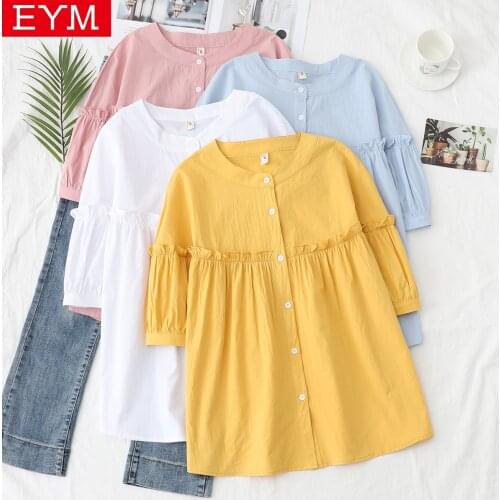 2021 Summer Simple Multicolor Loose Design Womens Short Sleeve Shirt and Tops Good Quality Cotton Woman Blouse Lady Clothes