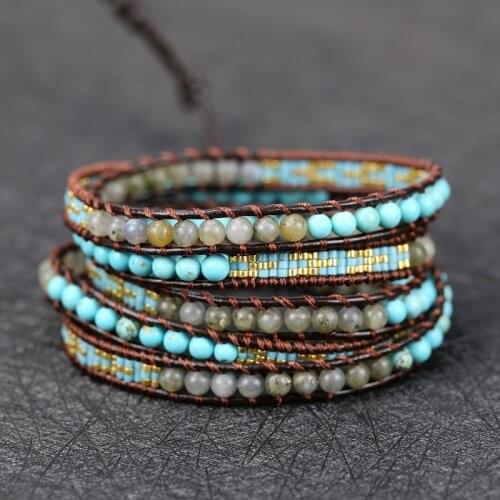 High quality Natural Stones 5 Strands Wrap Bracelets friendship luxury glass beads Handmade braid Boho jewelry drop shipping