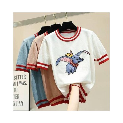 Dumbo short-sleeved t-shirt female 2020 new wave shirt ice silk sweater female loose thin section summer half-sleeved female