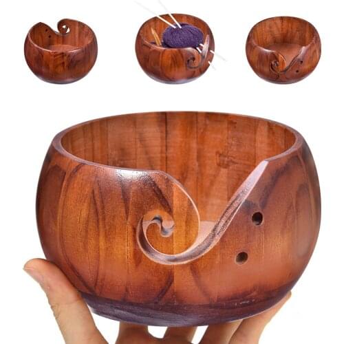 Handmade Wooden Yarn Bowl Premium Round Wool Storage Bowl Wooden Yarn Storage Bowl Organizer Sewing Supplies