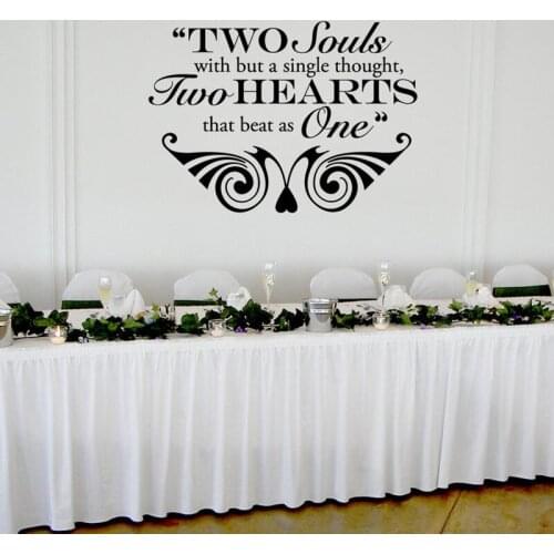 Two Hearts that Beat as One Wedding Wall Decor Vinyl Sticker Decal Wedding Board Stickers Mirrors Decor A15-004