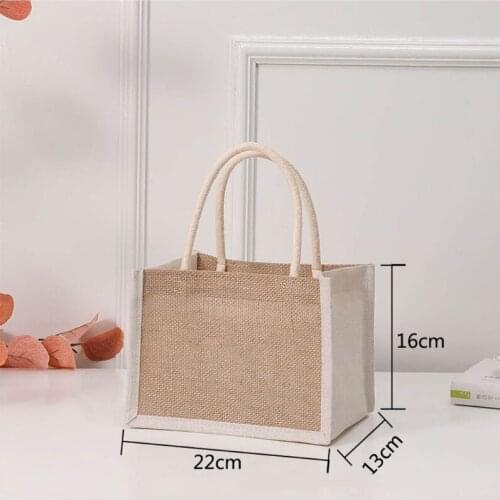 T8NB Jute Tote Bags Burlap Handbag Reusable Beach Shopping Grocery Bag with Handle Large Capacity for Women Girls