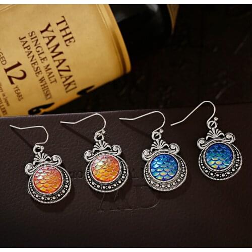 Ethnic Round Shape Indian Antique Jhumka Earrings Women Vintage Bohemian Retro Pearl Fish Scales Tibetan Earrings