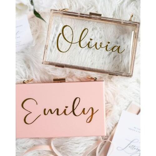 Personalized Gifts For Her Bag Custom Acrylic Bridal Clutch Bridesmaid Gifts Honeymoon Bag Bridal Shower Bag Bachelorette Gift