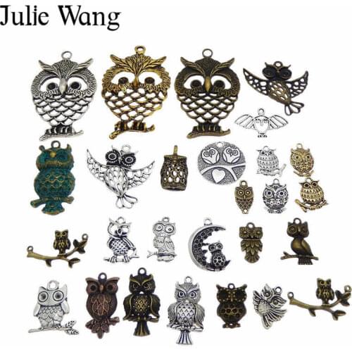 Julie Wang 20PCS Alloy Randomly Mixed Owl Birds Charms Antique Color Jewelry Making Pendant Findings Accessory